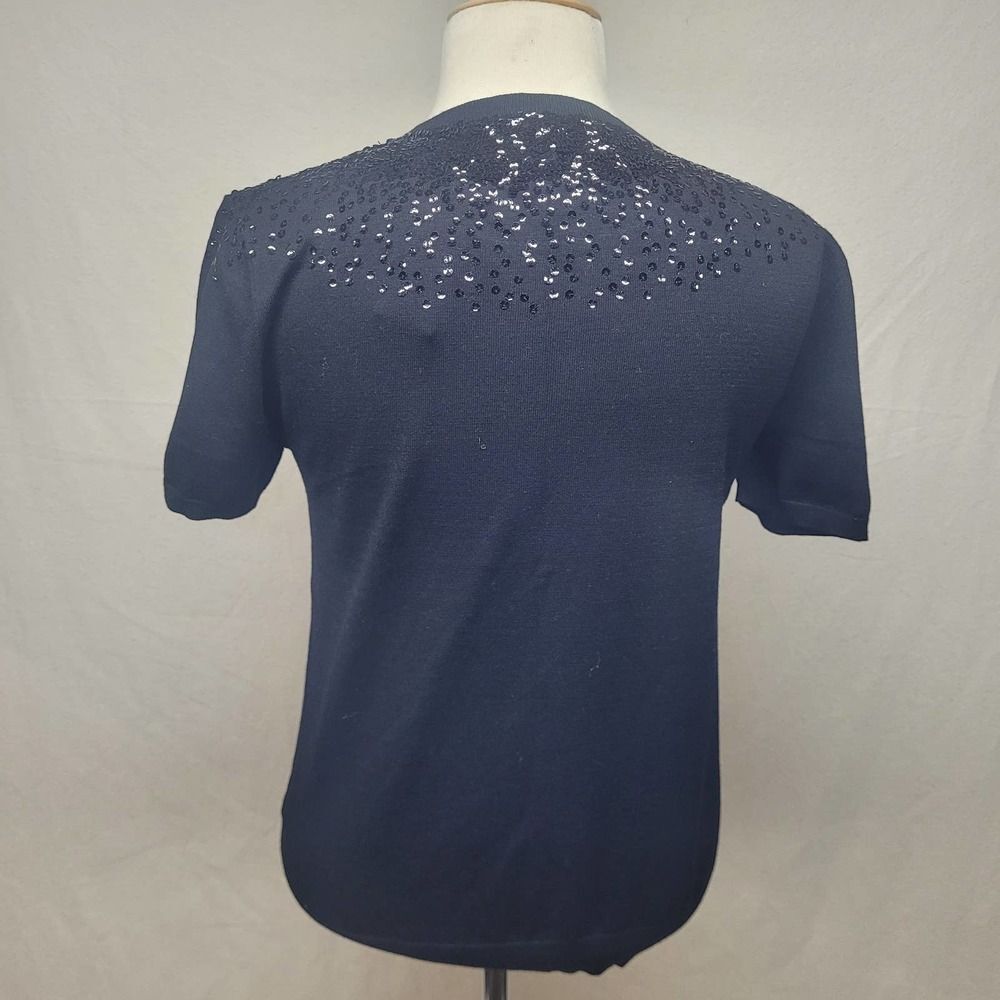 NWT Zara Knit Black Short Sleeve Sweater with Sequins Size Large - Picture 4 of 8